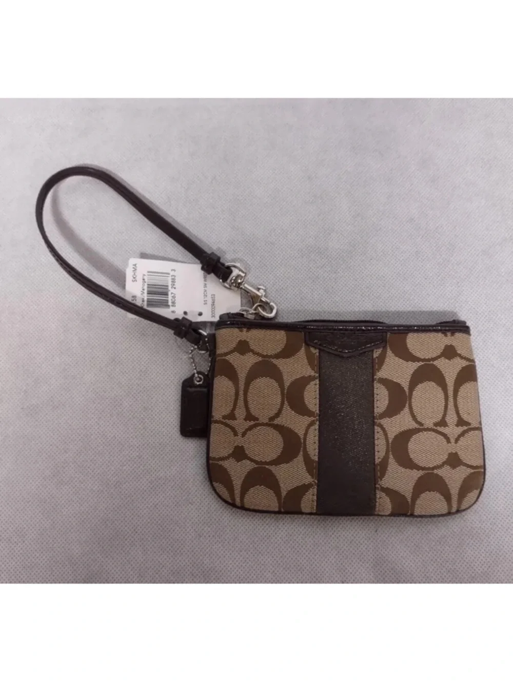 Coach Brown Signature Canvas Wristlet with Dark Brown Trim